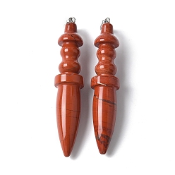 Красный Камень Природные красной яшмы подвески, с латунной найти, конус, 68.5~70.5x13.5~14.2 мм, отверстие : 6.5x4.5 мм