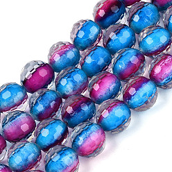 Deep Sky Blue Resin Beads Strands, Bead in Bead, with Two Tone Glass Bead Inside, Round, Faceted(96 Facets), Deep Sky Blue, 9~10mm, Hole: 0.7mm, about 49~51pcs/strand, 18.50~19.29 inch(47~49cm)