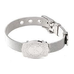 Letter K 304 Браслеты-цепочки из нержавеющей стали для часов (женские и мужские), овальный с буквой, цвет нержавеющей стали, Письмо K, 8.54 дюйм (21.7 см)