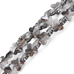 Gray Electroplate Transparent Glass Beads Strands, Pearl Luster Plated, Faceted, Butterfly, Gray, 8x10x6mm, Hole: 1mm, about 100pcs/strand, 28.74 inch(73cm)