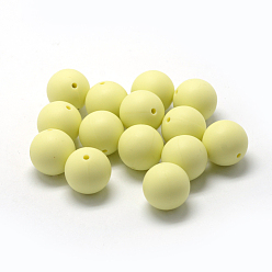 Champagne Yellow Food Grade Eco-Friendly Silicone Beads, Round, Champagne Yellow, 14~15mm, Hole: 2mm