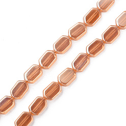 Sandy Brown Electroplate Glass Beads Strands, Pearl Luster Plated, Oval, Sandy Brown, 9.5x6.5x3.5mm, Hole: 0.9mm, about 78Pcs/strand, 25.59 inch(65cm)