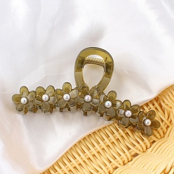 Olive Cute Pearl Flower Plastic Large Claw Hair Clips, for Women Girl Thick Hair, Olive, 48x135mm