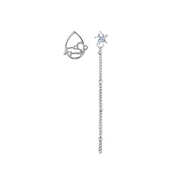 Leo Constellations & Star Asymmetric Alloy Earrings, Chains Tassel Earrings, Leo, 65mm, 1.6mm