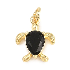 Черный Латунные микро проложить кубического циркония подвески, прелести черепахи, без кадмия и без свинца, реальный 18 k позолоченный, чёрные, 15.5x13x4.5 мм, отверстие : 3 мм