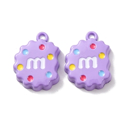 Лиловый Подвески из эмалевого сплава с распыляемой краской, стойки покрытие, печенье с подвесками в виде буквы М, сирень, 21x15.5x4 мм, отверстие : 1.8 мм