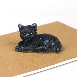 Obsidian Natural Obsidian Cat Display Decorations, Sequins Resin Figurine Home Decoration, for Home Feng Shui Ornament, 80x50x50mm