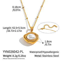 Oval 304 Collares con colgante geométrico de acero inoxidable y cadena tipo satélite para mujer, con perlas de imitación, blanco, real 18 k chapado en oro, oval, 16.73 pulgada (42.5 cm)