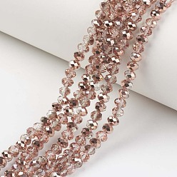 Light Salmon Electroplate Transparent Glass Beads Strands, Half Copper Plated, Faceted, Rondelle, Light Salmon, 3.5x3mm, Hole: 0.4mm, about 123~127pcs/strand, 13.7~14.1 inch(35~36cm)