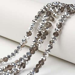 Camel Electroplate Transparent Glass Beads Strands, Half Silver Plated, Faceted, Rondelle, Camel, 3.5x3mm, Hole: 0.4mm, about 123~127pcs/strand, 13.7~14.1 inch(35~36cm)