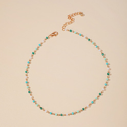 14026 Gold Green Beaded Candy Round Bead Necklace - Simple and Versatile European and American Jewelry.