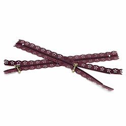 Brun De Noix De Coco Fermeture à glissière en nylon, avec les accessoires en fer de bronze antique, motif de fleurs creuses, accessoires du vêtement, brun coco, 20 cm