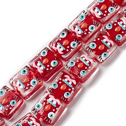Красный Бусы лэмпворк ручной работы, прямоугольник с выражением, красные, 13~13.5x14x5.5~7 мм, отверстие : 1.8 мм, около 25 шт / нитка, 13.39''~13.98'' (35.5~34 см)