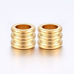 Golden 304 Stainless Steel Grooved Beads, Large Hole Beads, Column, Golden, 9.5x8mm, Hole: 6mm