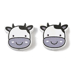 Gray Printed Schima Wood Beads, Cow, Spray Paint, Gray, 18x20x6mm, Hole: 2mm