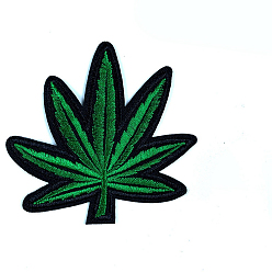 Sea Green Hemp Leaf Pattern Computerized Embroidery Cloth Iron on Patches, Stick On Patch, Costume Accessories, Appliques, Sea Green, 80x80mm