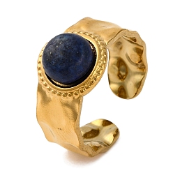 Ляпис-Лазурь Круглые натуральные кольца из лазурита, золотистый тон 304 широкие манжеты из нержавеющей стали для женщин, внутренний диаметр: регулируемый