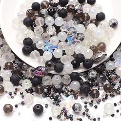 Black Glass Beads, Round & Starfish & Fish & Rondelle, Mixed Style, Black, 2~14x2~10x1~8.5mm, Hole: 0.8~1.5mm