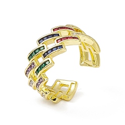 Разноцветный Открытое кольцо-манжета с кубическим цирконием и ромбами, полое кольцо из настоящей позолоченной латуни 18k для женщин, без кадмия и без свинца, красочный, размер США 8 (18.1 мм)