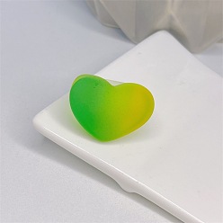 Lime Green Resin Heart Finger Ring for Women, Lime Green, US Size 6 1/2(16.9mm)