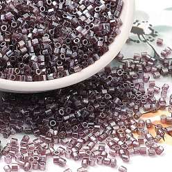 Purple Transparent Colours Luster Glass Seed Beads, Hexagon(Two Cut), Purple, 2x1.5mm, Hole: 0.9mm