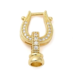 Real 18K Gold Plated Rack Plating Brass Micro Pave Clear Cubic Zirconia U-Shaped Fold Over Clasps, Cadmium Free & Lead Free, Long-Lasting Plated, Real 18K Gold Plated, U-shaped: 14.5x13x3.5mm, Hole: 8.5x7mm, Clasps: 13.5x8x8mm, Hole: 4mm