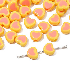Gold Acrylic Bicolor Heart Beads, for DIY Bracelet Necklace Handmade Jewelry Accessories, Gold, 8x7mm, Hole: 2mm