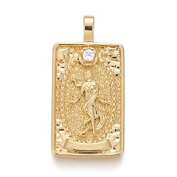Real 18K Gold Plated Brass Micro Pave Clear Cubic Zirconia Pendants, Real 18K Gold Plated, Tarot Card Charms, The World, Real 18K Gold Plated, 30x15x4mm, Hole: 3~4mm