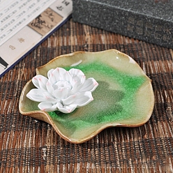 Lime Vert Brûleurs d'encens en porcelaine, porte-encens lotus avec feuilles, bureau à domicile salon de thé fournitures bouddhistes zen, lime green, 110x110mm