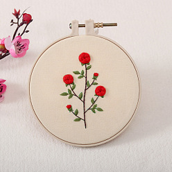 Flower DIY Flower Pattern Embroidery Kits, Including Printed Cotton Fabric, Embroidery Thread & Needles, Rose Pattern, 120mm