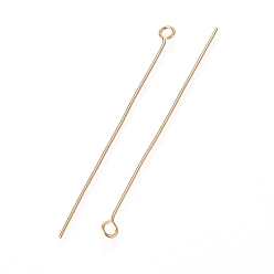 Real 18K Gold Plated 304 Stainless Steel Eye Pins, Real 18K Gold Plated, 50x0.6mm, Hole: 2mm