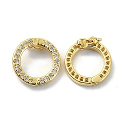 Real 18K Gold Plated Brass Crystal Rhinestone Twister Clasps, Ring, Real 18K Gold Plated, 15x2.5mm, Inner Diameter: 10mm