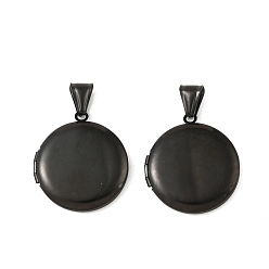 Черный 316 подвески из нержавеющей стали Locket, плоский круглый шарм, с 304 защелкой из нержавеющей стали на поручнях, долговечный, ионное покрытие (ip), чёрные, 31x27.5x5.5 мм, отверстие : 8.5x4 мм, внутренний диаметр: 20 мм