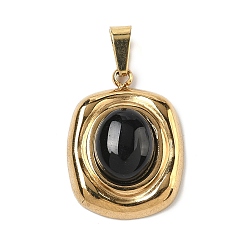 Black Onyx Подвески из натурального черного оникса (окрашенные и нагретые), прямоугольные подвески с 304 оправами из нержавеющей стали, золотые, ионное покрытие (ip), 21x16x6~7 мм, отверстие : 4x6 мм