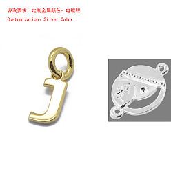 Letter J 925 серебряные шармы, буквы, серебряные, буква J, 9x4x0.8 мм, отверстие : 3 мм