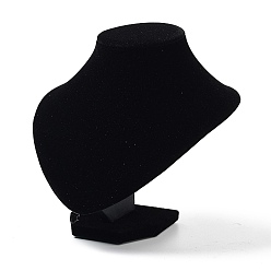 Black Bust Plastic Covered with Velvet Necklace Display Stands, Black, 18x19x17cm
