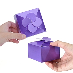 Фиолетовый Красно-бумажные картонные шкатулки для драгоценностей, квадратный, фиолетовые, 7.8x7.8x0.5 см