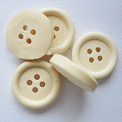 Cornsilk Natural Round 4-hole Basic Sewing Button, Wooden Buttons, Cornsilk, about 18mm in diameter, 500pcs/bag