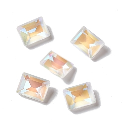Crystal AB Mocha Fluorescent Style Glass Rhinestone Cabochons, Pointed Back, Faceted, Rectangle, Crystal AB, 8x6x3.5mm