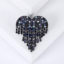 Blue Heart Rhinestone Pins, Alloy Brooches for Girl Women Gift, Blue, 55x43mm