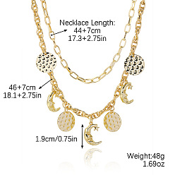 N2211-4 Double Layer Moon Boho Moon Pendant Necklace for Women - Multiple Charms, Statement Piece