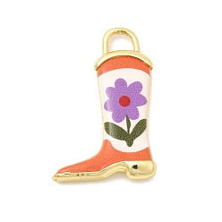 Цветок Латунные подвески с принтом, подвески для обуви/ботинок, долговечный, реальный 18 k позолоченный, цветок, 23x14.5x3 мм, отверстие : 3x2 мм