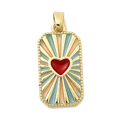 Оранжевый Подвески из латуни в форме прямоугольника и сердца, с эмалью, стойки покрытие, долговечный, без кадмия и без свинца, золотые, оранжевые, 27.5x14x2.5 мм, отверстие : 3.5x5.5 мм