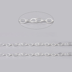 Серебро Латунные плоские овальные кабельные цепи, несварные, с катушкой, без кадмия и без свинца, серебряный цвет гальваническим, 3.5x3x0.5 мм, около 32.8 футов (10 м) / рулон