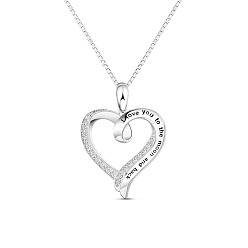 Platinum TINYSAND Rhodium Plated 925 Sterling Silver Elegant Hollowed Heart Necklace, with Cubic Zirconia, Platinum, 14 inch