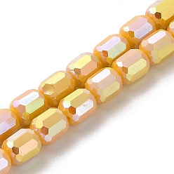 Gold Electroplate Glass Beads Strands, Opaque Solid Color, AB Color Plated, Faceted, Column, Gold, 6x7~7.5mm, Hole: 1mm, about 72~73pcs/strand, 21.06~21.14''(53.5~53.7cm)
