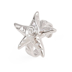 Морская звезда Латунные кольца-манжеты для женщин, без кадмия и без свинца, стойки покрытие, долговечный, платина, морская звезда, 23x23.5 мм, внутренний диаметр: регулируемый