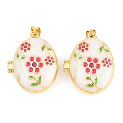Белый Подвески латуни медальон, с эмалью, без кадмия и без свинца, реальный 18 k позолоченный, стойки покрытие, долговечный, цветок с овальными подвесками, белые, 26.5x21x9 мм, отверстие : 3x5 мм