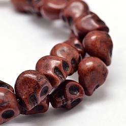 Седло Коричневый Окрашенные синтетические бирюзовые бусины, череп, седло коричневый, 8x6x7 мм, отверстие : 1 мм, около 48~49 шт / нитка, 15.3~15.5 дюйм