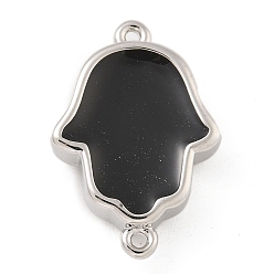 Черный Стойка покрытие латунь эмаль религия хамса рука соединительные подвески, долговечный, без кадмия и без свинца, платина, чёрные, 19x13x4 мм, отверстие : 1 мм